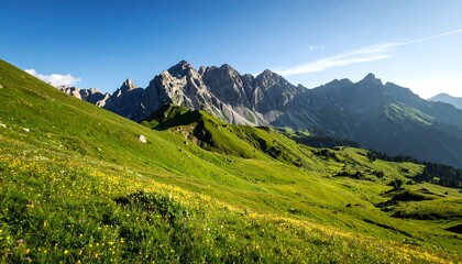 Alpine meadow, mountain peaks