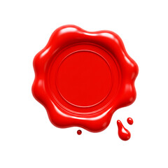 Shiny red wax seal with drippings isolated on a transparent background melted