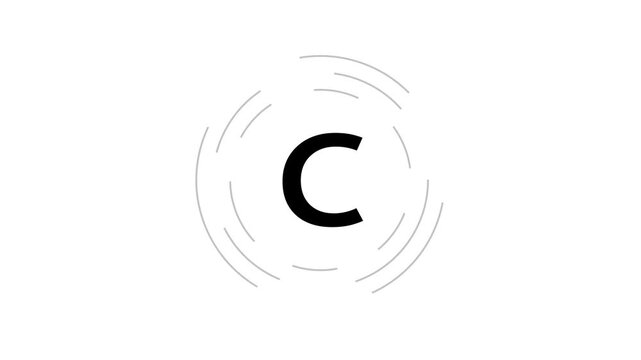 Letter C in a circle sign. Capital letter C on rotating HUD circle. Alphabet letter video on transparent animation background.