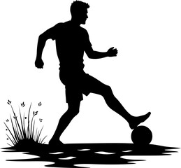 football player silhouette, soccer, football, ball, sport, game, player, illustration, vector, play, goal, kick, team, competition, black, sphere, silhouette, symbol, 3d, match, athlete, activity, peo