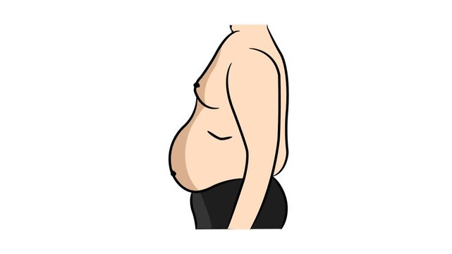 Weight Loss Comparison. 2d animation of man body transformation. Before and after a thick and thin waist, Fat belly before and slim fit perfect abs after fast weight loss process. Sports. fat burn