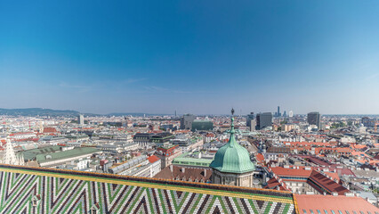 Obraz premium Panoramic aerial view of Vienna, austria, from south tower of st. stephen's cathedral timelapse