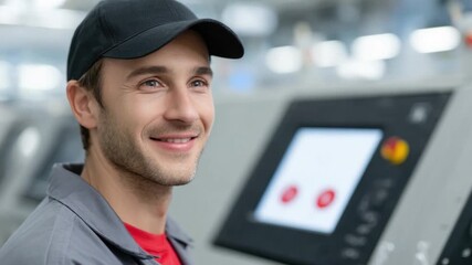 Focused Worker: A skilled worker, radiating confidence and expertise, poses in a contemporary workshop environment, representing the intersection of man and industry.