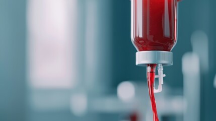 Close-Up of Blood Bag Filled with Donated Blood in Medical Environment for Healthcare Use