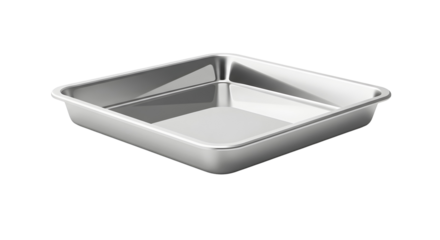 Shiny square metal baking pan isolated on a solid Transparent Background