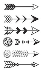 Vector icon set of black arrows pointing in various directions for web design and user interface elements