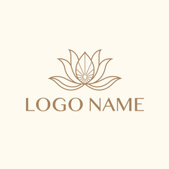 Elegant Lotus Flower Logo Design Minimalist Line Art Floral Emblem with Placeholder Text for Wellness or Beauty Branding