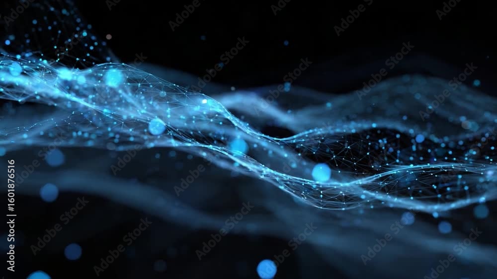 Poster abstract blue wave of data: a mesmerizing display of digital fluidity, a flowing blue wave of interc