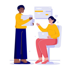 Teamwork with giving task report document vector illustration