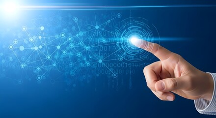 Exploring the future of technology with touch interface and digital network concept