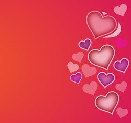 Romantic 3D love heart background effect with red, pink, and light red gradient colors, rose elements, and soft light effects. Editable EPS file ideal for love-themed, wedding, and Valentine’s designs