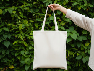 White totebag mockup shows balance between minimalist branding and refreshing natural environment.