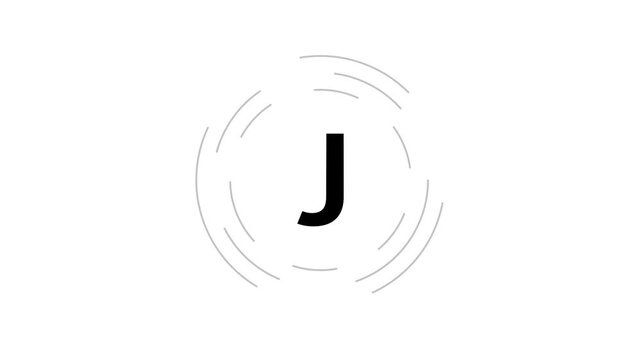 Letter J in a circle sign. Capital letter J on rotating HUD circle. Alphabet letter video on transparent animation background.