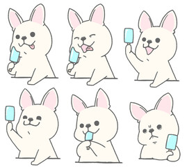 French bulldog icon set with popsicle (white)