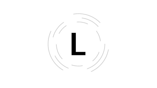 Letter L in a circle sign. Capital letter L on rotating HUD circle. Alphabet letter video on transparent animation background.