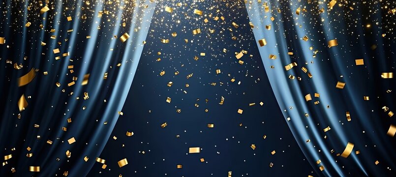 Navy blue curtains with gold confetti
