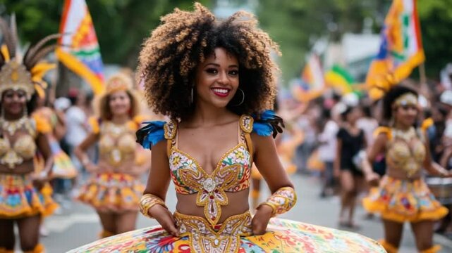 Colorful parade participants in vibrant costumes