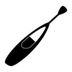 Simple black and white cartoon image of a kayak paddle icon