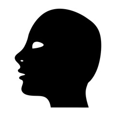 A stark black and white silhouette of a human face profile view