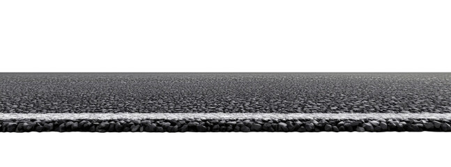 Black asphalt road edge with white painted line marking isolated on transparent background