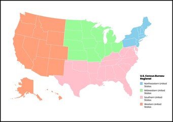 U.S. Census Bureau map showing four major regions in soft pastel colors with legend © Umm Hamzah