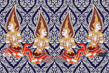 Traditional Thai art seamless angle painting pattern in damask style motifs suitable for wallpaper, cloth, curtain, blanket , textile and fabric design isolated illustration vector archive EPS file.