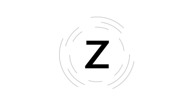 Letter z in a circle sign. Capital letter z on rotating HUD circle. Alphabet letter video on transparent animation background.
