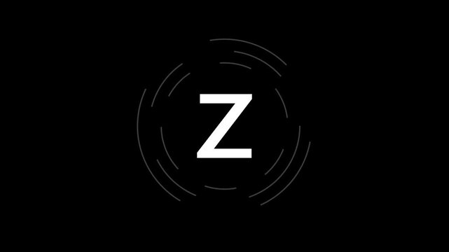 Letter z in a circle sign. Capital letter z on rotating HUD circle. Alphabet letter video on transparent animation background.