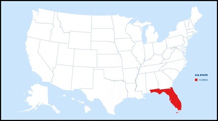 Map of the United States highlighting Florida in red