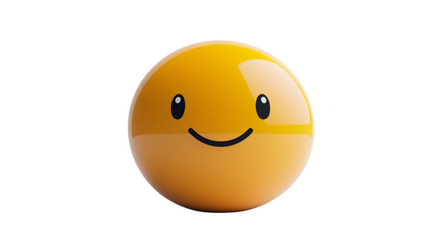 A yellow smiley face ball on a transparent background