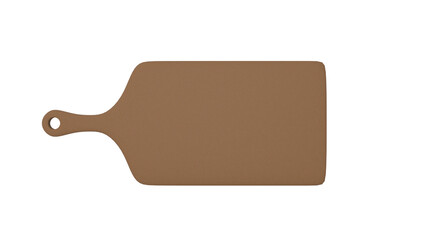 3D Render a brown cutting board with a handle on a white background