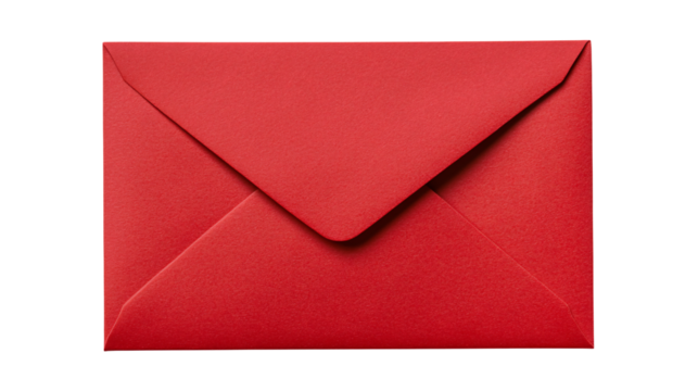 A single closed red envelope isolated on a transparent background