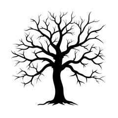 Fototapeta premium a striking silhouette of a leafless tree with a thick, weathered trunk and gnarled, twisted branches extending outward.