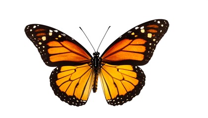 Fototapeta premium Monarch butterfly, wings spread, isolated on white