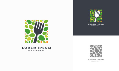 Healthy Nature food logo designs concept vector, Vegetarian food symbol Creative logo
