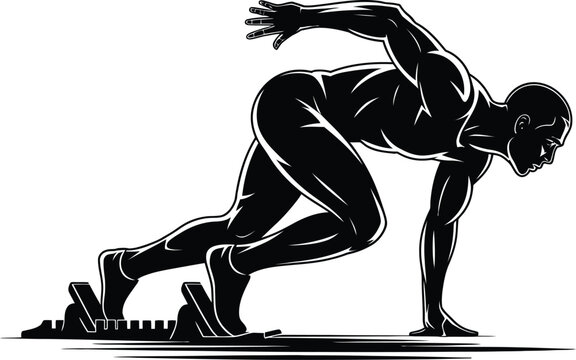 Athlete poised at starting blocks runner sprinter