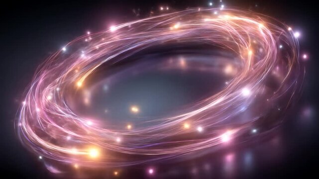 Abstract Glowing Ring with Pink and Orange Light Trails Against Dark Background Futuristic Concept and Elegant Design with Dynamic Motion