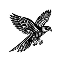 Obraz premium A 2D silhouette of a falcon in a fast diving posture with its wings tucked tightly along its body and beak pointed downward.