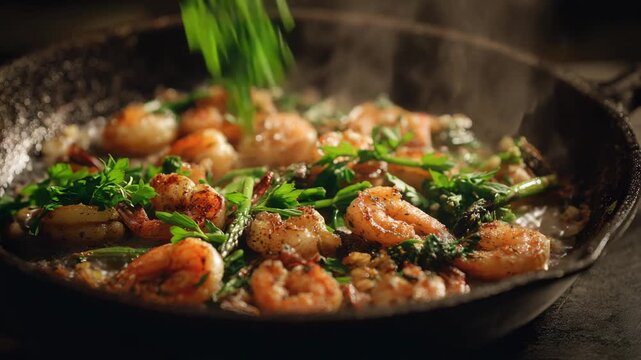 pan fried shrimp and vegetable