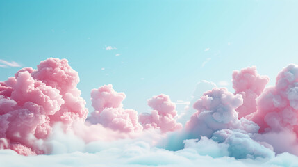 Fototapeta premium Dreamy pastel pink and blue cotton candy clouds in vibrant blue sky