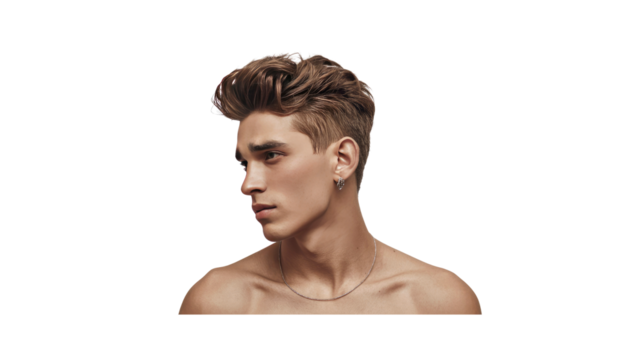 Young Man with Stylish Pompadour Hairstyle and Earring