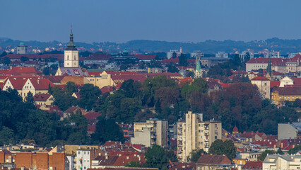 Church of St. Mark timelapse and parliament building with red roofs Zagreb, Croatia.