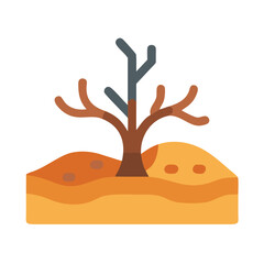 Stylized dead tree on barren land flat illustration