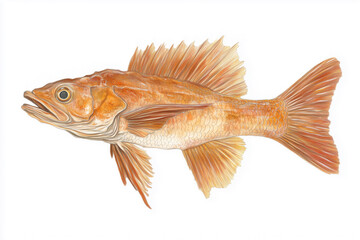 Fototapeta premium An isolated golden pet fish with flowing tail fins swimming underwater against a clean white background