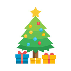 Decorated Christmas tree with gift boxes illustration