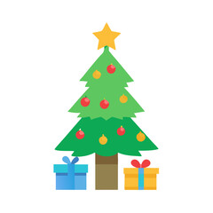 Festive Christmas tree with decorations and gift boxes