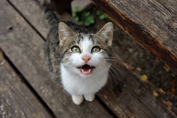 Obraz premium Humorous European cat requesting a treat
