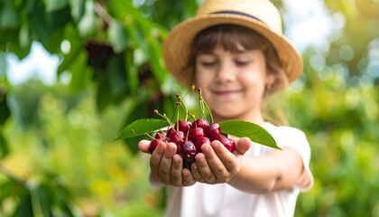 Child holding cherries