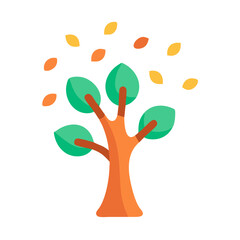 Stylized tree with falling leaves on black background