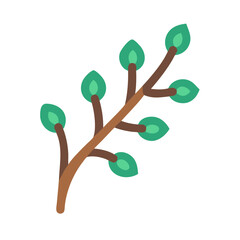 Minimalist tree branch icon with green leaves design